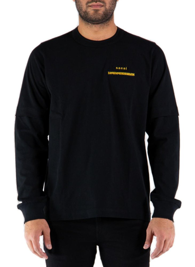 Sacai Slogan Printed Crewneck Sweatshirt In Black