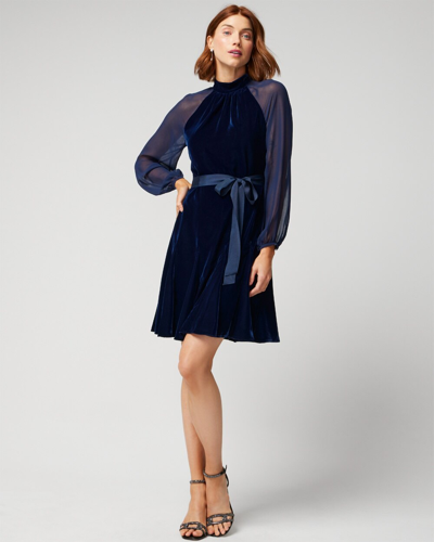 White House Black Market Long Sleeve Sheer Sleeveless Velvet Mini Dress In  Byzantine Blue Size 12 | | ModeSens