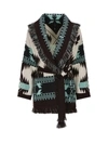 Alanui Icon Jacquard Belted Fringed Cardigan In Chalk Choc