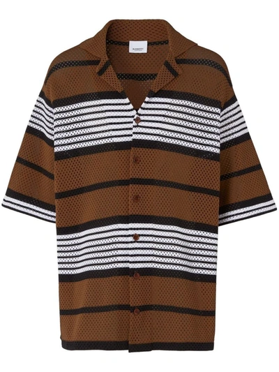 Burberry Short-sleeve Stripe Print Nylon Oversized Shirt In Brown