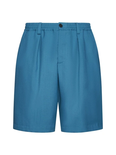 Marni Pleated Elasticated Waist Shorts In Blue
