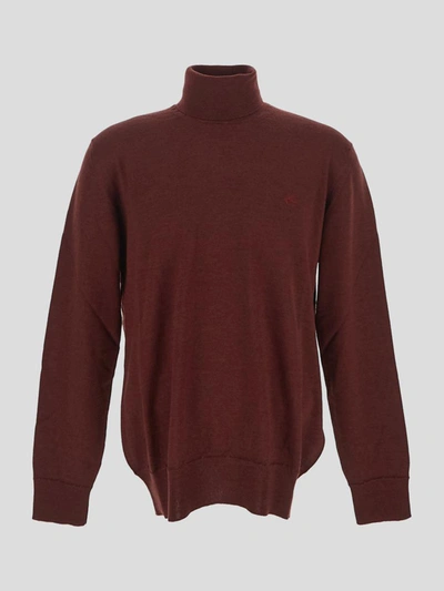 Etro Pegaso Embroidered Turtleneck Jumper In Red