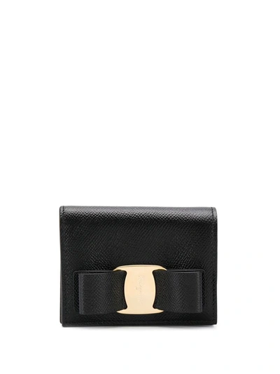 Ferragamo Vara Leather Flap Wallet In Black