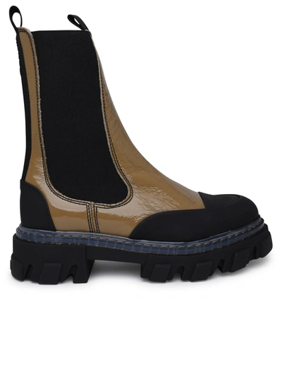 Ganni Taupe Cleated Chelsea Boots In 554 Petrified Oak