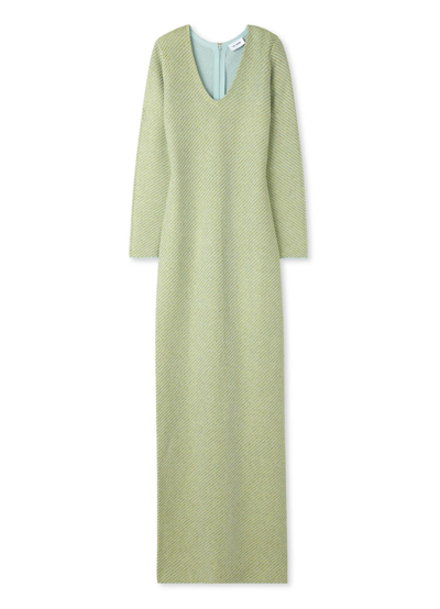 St John Sequin Stretch Twill Knit V-neck Gown In Green