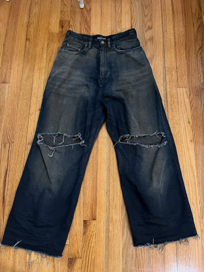 Pre-owned Balenciaga Summer 22 Destroyed Skater Denim Jeans In Black