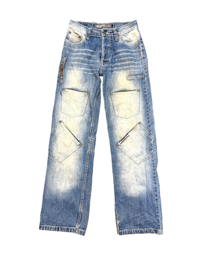 Pre-owned Distressed Denim X Vintage Gazoz Button Fly Jeans 18 Multipocket Size 28x32 In Sunfaded Blue Denim