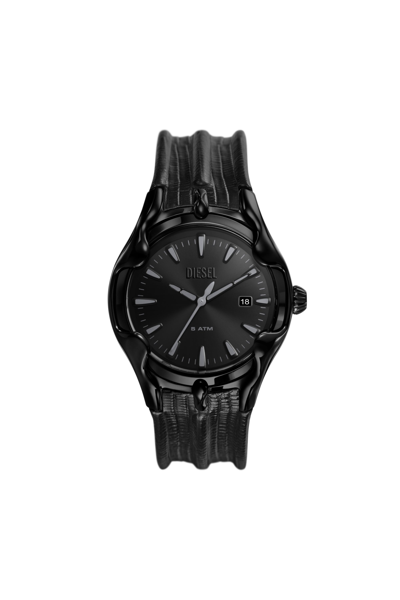 DIESEL VERT THREE-HAND DATE BLACK LEATHER WATCH