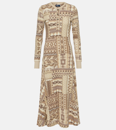 Polo Ralph Lauren Knitted Cotton Flared Midi Dress In Beige