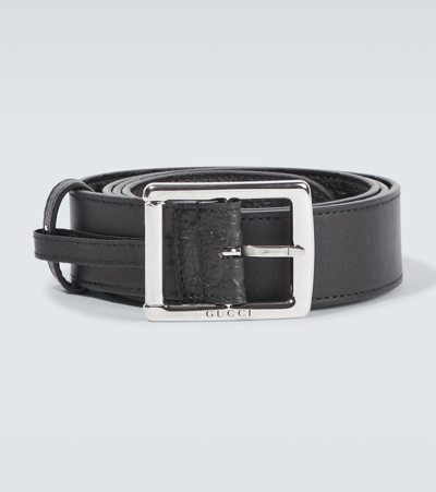 Gucci Gg Leather Belt In Black