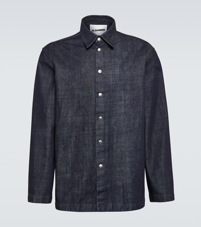 Jil Sander Navy Button Denim Shirt In 405 - Dark Blue