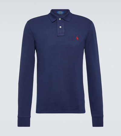 Polo Ralph Lauren Logo Cotton Polo Sweater In Blue