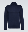 Shop Polo Ralph Lauren Logo Cotton Half-zip Sweater In Blue