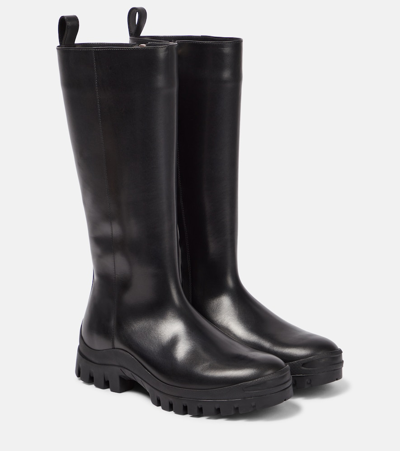 The Row Greta Leather Tall Moto Boots In Black