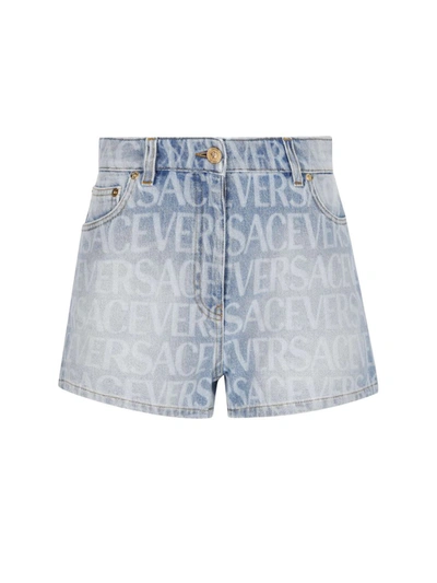 Versace Logo Shorts In Blue