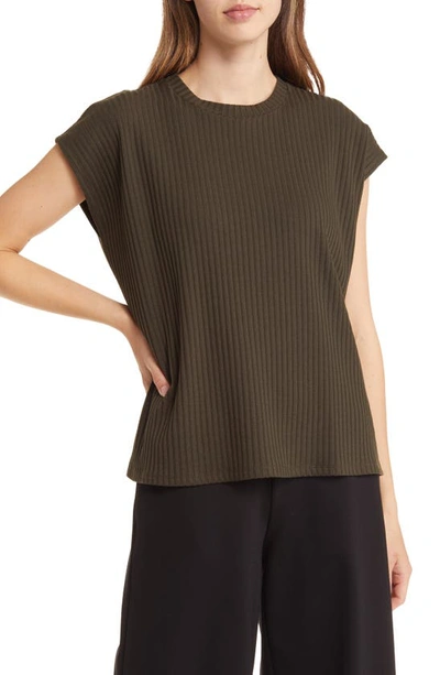 Eileen Fisher Ribbed Dolman Sleeve Top In Woodland