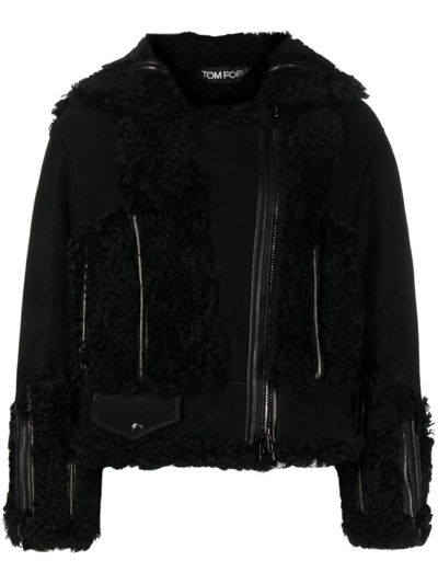 Tom Ford Merino Shearling Biker Jacket In Black