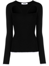 Msgm Logo-intarsia Cut-out Jumper In Nero