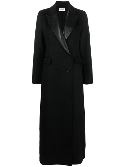 P.a.r.o.s.h Leather-trim Double-breasted Wool Coat In Nero