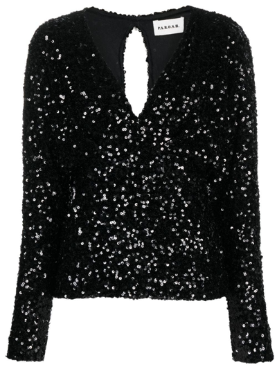 P.a.r.o.s.h Cut-out Sequinned Top In Nero