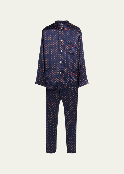 Emanuele Maffeis Men's Silk Geometric-print Long Pajama Set In Navy Print