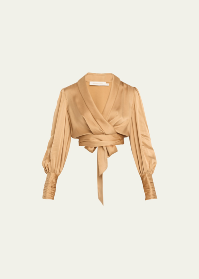 ZIMMERMANN SILK LONG-SLEEVE WRAP TOP