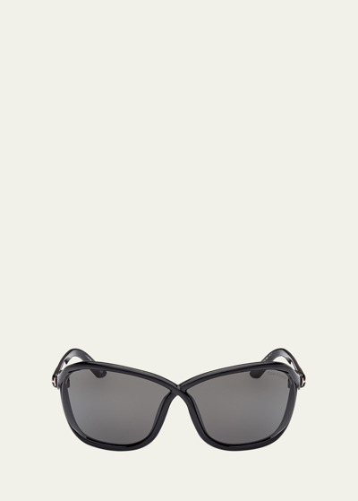 Tom Ford Cut-out Acetate Round Sunglasses In Sblk/smk