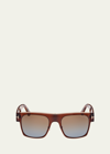 TOM FORD MEN'S EDWIN ACETATE AND METAL SQUARE SUNGLASSES