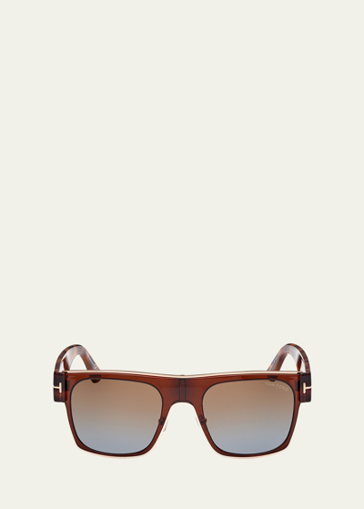 Tom Ford Men's Edwin Acetate And Metal Square Sunglasses In Shiny Rose Gold Brown