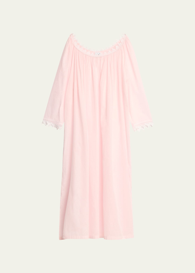 Celestine Elyse 3 Ruched Lace-trim Cotton Nightgown In Rose