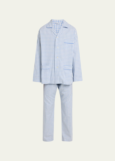 Emanuele Maffeis Men's Cotton Gingham Long Pajama Set In Lt Blue Check