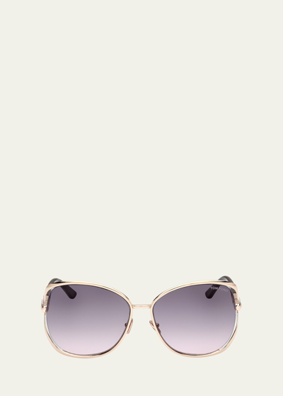 Tom Ford Cut-out Metal & Acetate Butterfly Sunglasses In Rose Gold Black Gradient