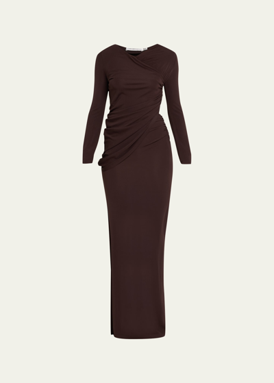 Christopher Esber Carved Fold Up Cutout Long-sleeve Maxi Dress In Cacao