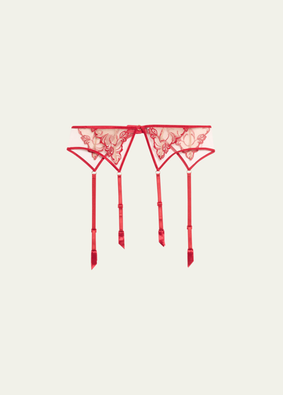 Lise Charmel Nude Solaire Embroidered Tulle Garter Belt In Red