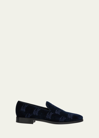 Burberry Wayne Equestrian Knight Design Velvet Loafer In Twilight Navy