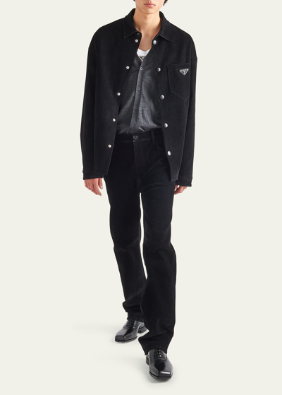 Prada Stretch Cotton Shirt In Nero