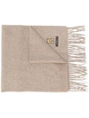 Moschino Logo-embroidered Fringed Scarf In Light Brown
