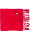 Moschino Logo-embroidered Fringed Scarf In Red