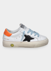 Golden Goose Boy's May Colorblock Leather Low-top Sneakers, Kids In White/black Fluo