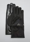 Prada Men's Nylon/leather Gloves With Pocket In F0002 Nero