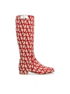 Valentino Vlogo 30 Type Toile Iconographe Canvas Knee-high Boot In Natural/red