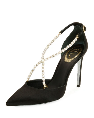 René Caovilla Pearly Satin Crisscross Pump In Black