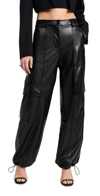 Simkhai Sofia Womens Vegan Leather Drawstring Cargo Pants In Black
