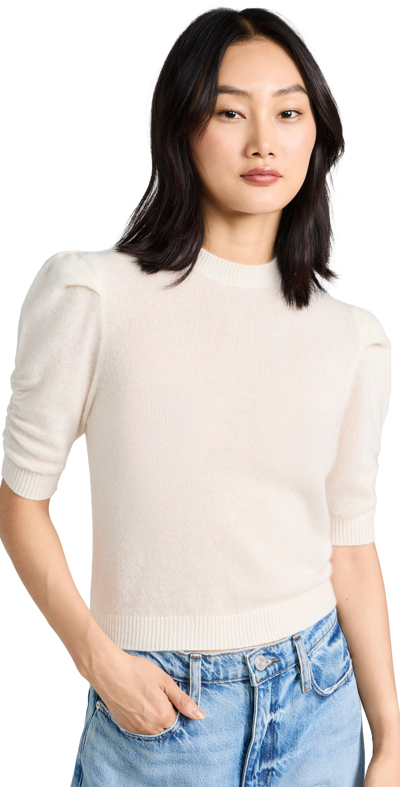 Frame Ruched Sleeve Cashmere Sweater In Cream