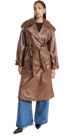 APPARIS ISA CRINKLE FAUX LEATHER TRENCH COAT CAMEL