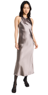 TIBI HEAVY SATIN MIDI DRESS SLATE GREY