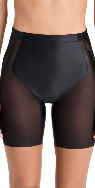 Spanx High-rise Mid-thigh Shaping Shorts In Very Black