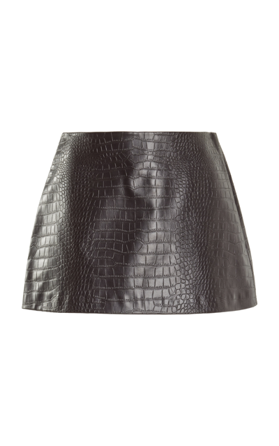 The Frankie Shop Mary Croc Effect Faux Leather Mini Skirt In Brown