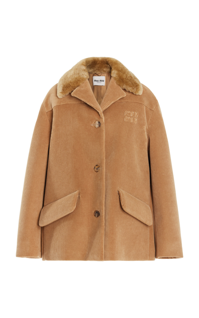 Miu Miu Oversized Padded Cotton-corduroy Jacket In Neutral