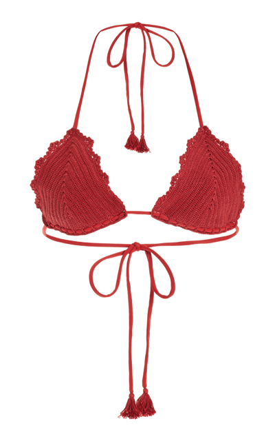 Johanna Ortiz Upepo Crocheted-cotton Bikini Top In Red